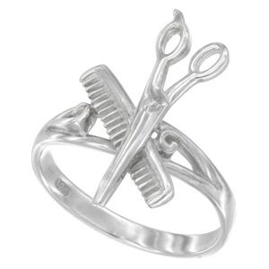 New Silver Barber Shop Comb & Scissors Ring